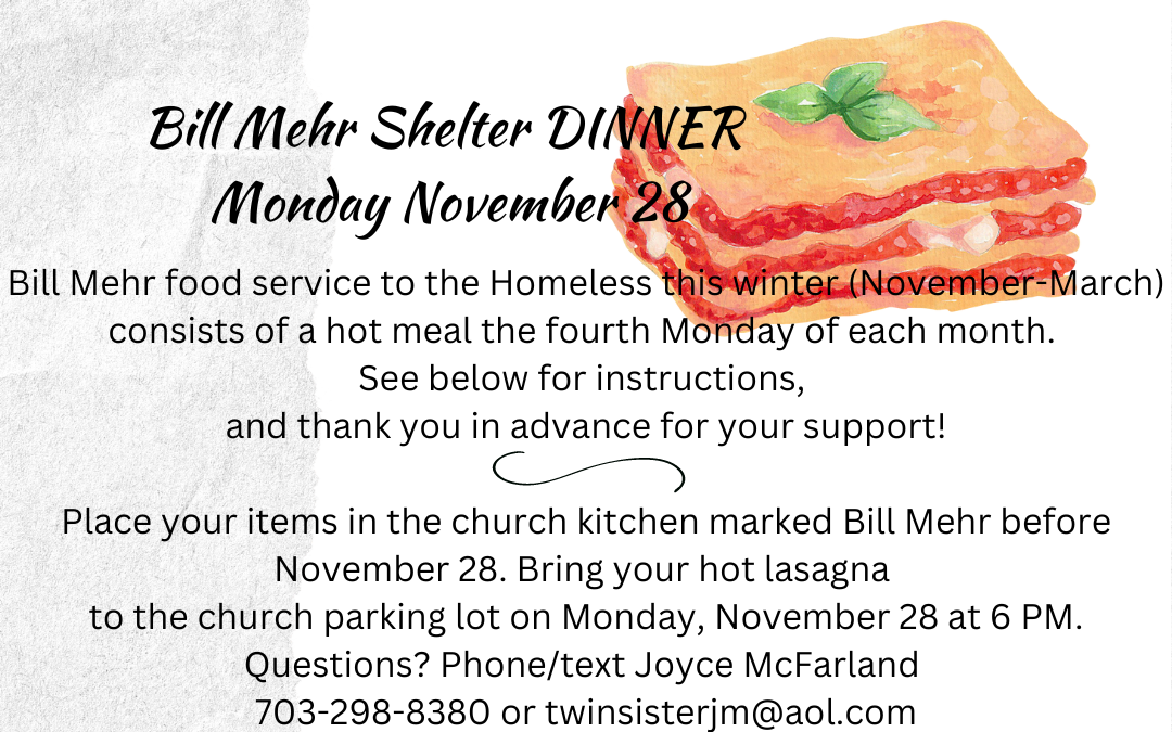 Bill Mehr Shelter Dinner – November 28th